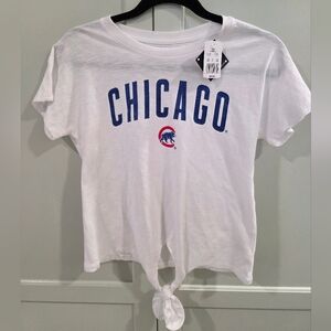 Women's Chicago Cubs Glitter Font Crop Top T-shirt XS NWT Officially Licensed